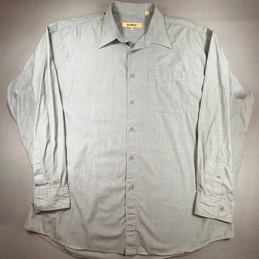 Bachrach Button Up Collared Dress Shirt Gray Men's 17-17.5 in 36/37 XL